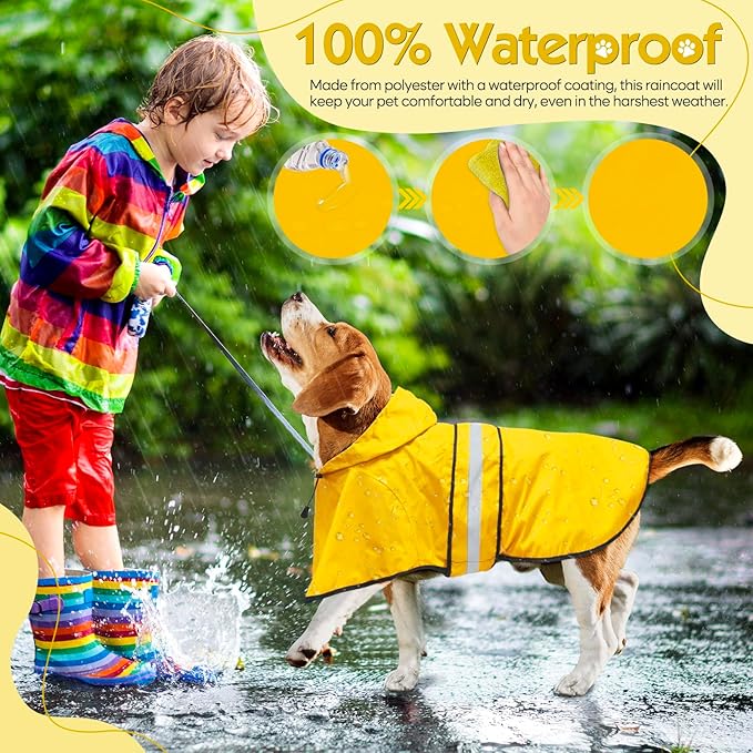 Weesiber Dog Raincoat, Adjustable Waterproof Dog Rain Jacket Poncho with Reflective Strip and Leash Hole, Lightweight Pet Rain Coat for Small to X-Large Dogs (XL, Yellow)