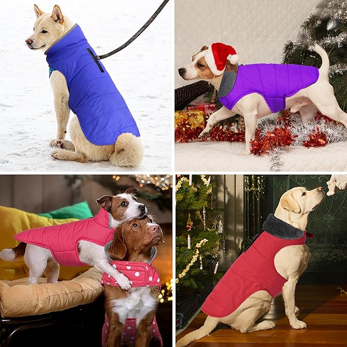 Dog Winter Coat, Waterproof Dog Jacket with Leash Hole, Reflective Adjustable Pet Snow Vest, Warm Fleece Sweater for Small Medium Large Dogs - Pink Polka Dot, XL