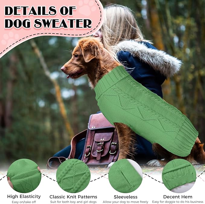 Dog Sweaters for Small Medium Large Dogs Girl, Soft Warm Turtleneck Pup Dogs Shirt, Double Knitting Collar for Outdoor Playing, Warm Dog Clothes (L,Green)