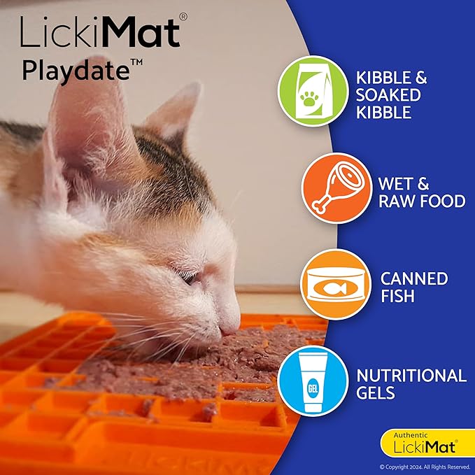 LickiMat Classic Playdate, Cat Slow Feeder Lick Mat, Boredom Anxiety Reducer; Perfect for Food, Treats, Yogurt, or Peanut Butter. Fun Alternative to a Slow Feed Cat Bowl or Dish, Purple
