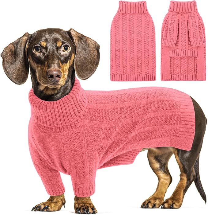 Queenmore Small Dog Sweaters for Small Dogs Girls Boys,Xmas Sweater Puppies,Turtleneck Knitted Sweater for Dog Cat,Cold Weather Pullover for Doggie Male Female,Soft Doggy Sweater Pet Apparel(Pink,S)