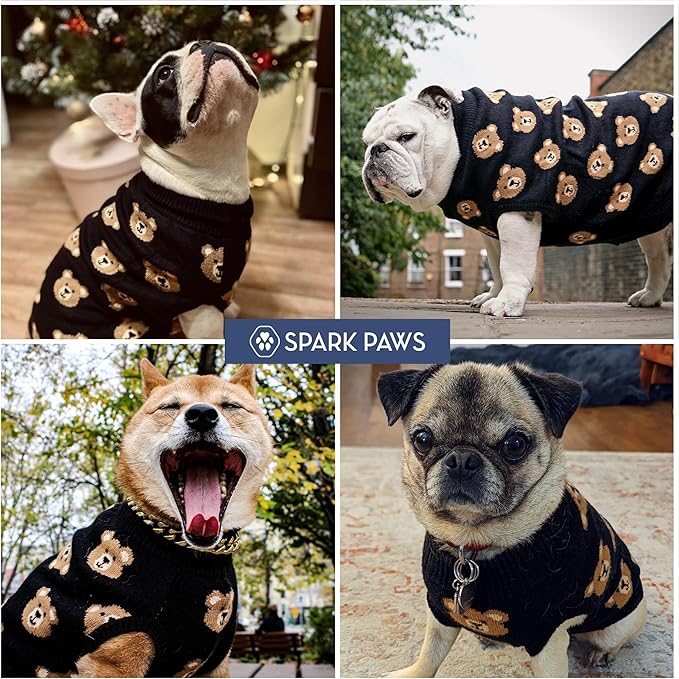 Spark Paws Knit Dog Sweater – Ultra Soft Warm Winter Dog Sweater for Small, Medium & Large Dogs – Stretch Fit Pet Sweater for French Bulldog, Pitbull, Girl & Boy Dogs Jacket, (Broken Teddy, S)
