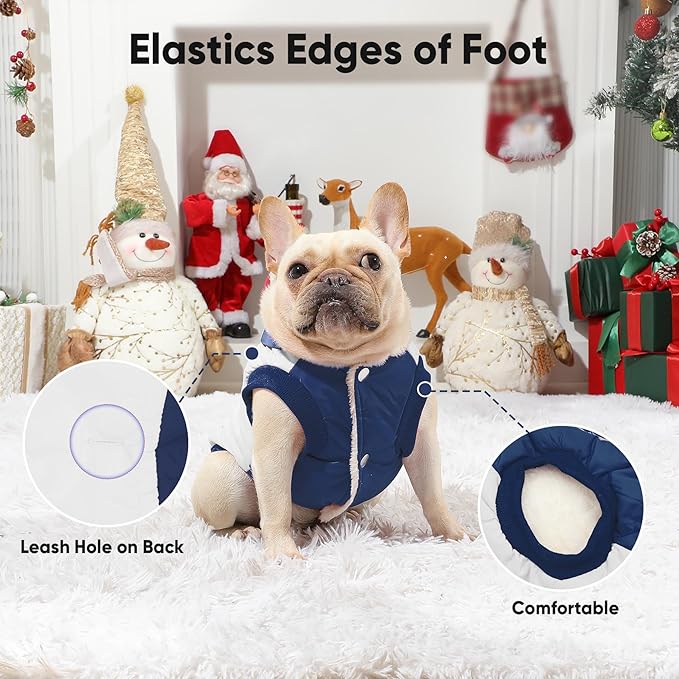 Fleece Lining Extra Warm Dog Hoodie in Winter for Large Dogs Jacket Pet Coats with Hooded,Beige and Blue XXL