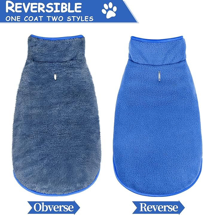 Malier Dog Winter Coat, Reversible Fleece Dog Cold Weather Coats, Windproof Warm Snow Puppy Jacket Vest Pet Clothes for Small Medium Large Dogs (Blue, Large)