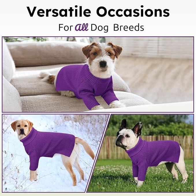 Queenmore XXL Dog Sweater, Large Dog Sweaters for Male Dogs, Turtleneck Plaid Kintsweaters for Large Breeds, Cold Weather Pullover Pet Clothes, Purple 2XL