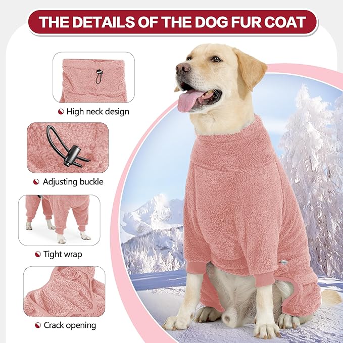 Dog Winter Coat for Small Medium Large Dog for Run Walk Sleep Warm Fleece Pet Sweater & Windproof Pajamas Snow Jacket Medium Pink