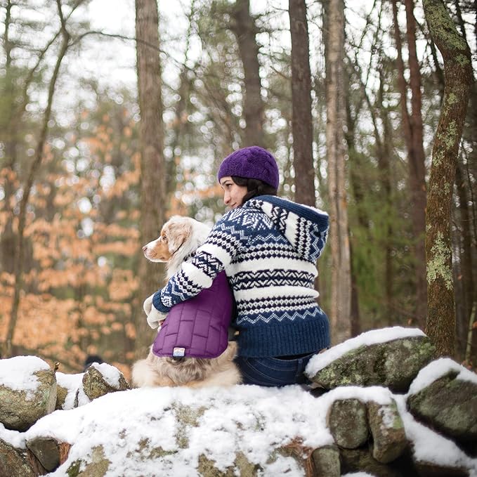 Kurgo Loft Dog Jacket - Reversible Cozy Coat for Outdoor Adventures - Water Resistant - Athletic Fit - Machine Washable Fabric - Reflective Dog Gear - Large - Deep Violet