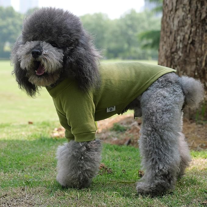 Lovelonglong Ribbed Dog T-Shirt Cotton Knitted Dog Sweaters for All Season Pet T-Shirts for Large Medium Small Dogs Olive Green 2XL