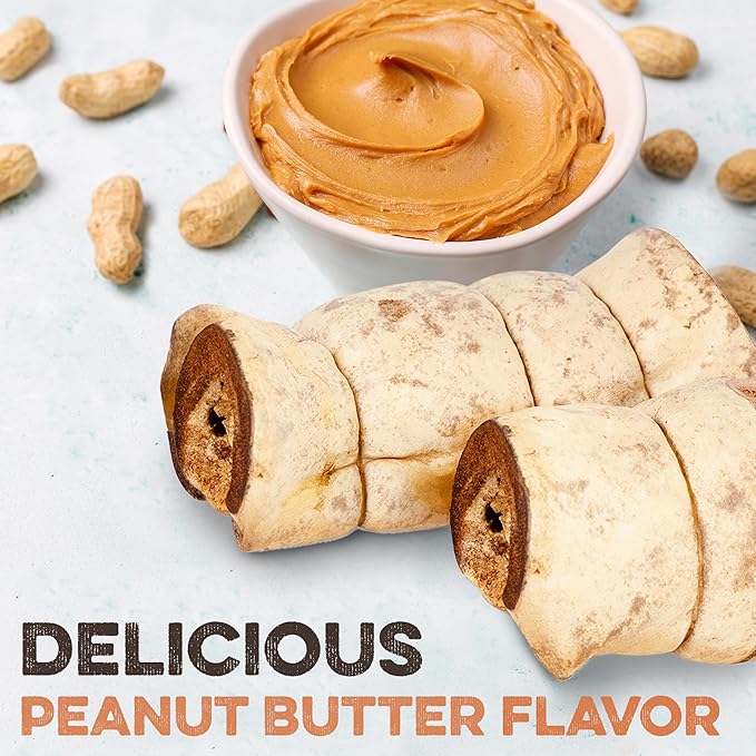 Premium Beef Cheek Rolls for Dogs 5-7" - (5-Pack), Peanut Butter Flavored Long Lasting, Safe & Natural Rawhide Alternative Chews, Ideal for Large Dogs & Aggressive Chewers, Supports Dental Health