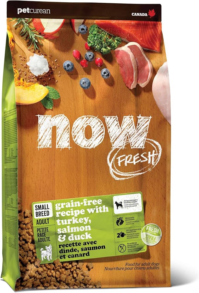 Now Fresh Grain-Free Small Breed Dry Dog Food with Turkey, Salmon & Duck, Healthy Kibble for Adults Made with Real Meat & Fish, Chicken-Free Recipe, Pumpkin & Probiotics for Good Digestion, 12 lb Bag