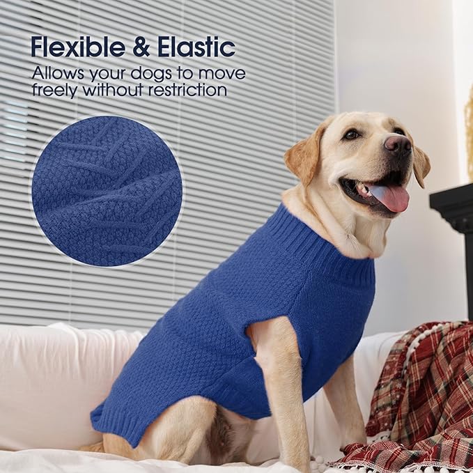 IECOii Dog Sweater Large Size Dog,Large Dog Sweater for Male Female Dogs,Neutral Thick Warm Dog Sweater,XL Dog Sweater for Christmas Thanksgiving Halloween,Beagle Corgi Large Dog Sweater,Blue-XL