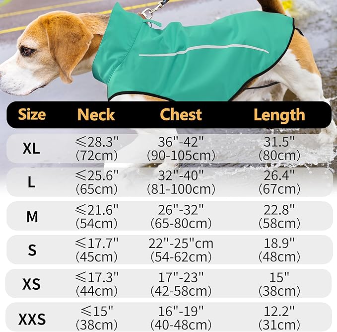 Mile High Life Dog Raincoat, Adjustable Waterproof Reflective Rain Jacket for Small Medium Large Dogs, Lightweight Breathable Pet Rain Coat with Leash Hole(Green,L Chest 32-40")