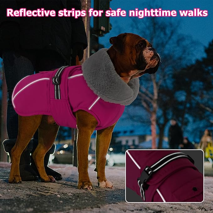 Dogcheer Dog Coat with Pocket, Waterproof Dog Jacket with Adjustable Buckle, Reflective Puppy Winter Coat Warm Turtleneck Fleece SnowJacket for Small Medium Large Dogs - Pink L