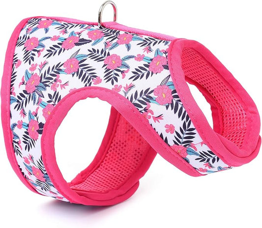 Mile High Life Dog Harness, Air Mesh Floral Vest Harness for 20 lbs Small Dogs & Cats, Easy Get on Adjustable Easy Closures Both Neck and Chest(Peony, S Chest 16"-18")