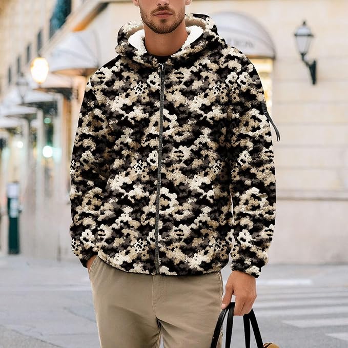 Men's Camouflage Hunting Fleece Lined Hoodie Camo Jackets Zip Up Long Sleeve Casual Winter Coats Hood Outerwear