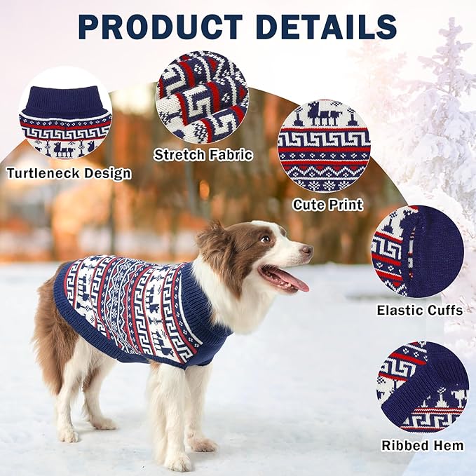 SCENEREAL Turtleneck Dog Sweater for Small Medium Large Dogs Girls Boys, Knit Pet Pullover Puppy Clothes Cold Weather Coats, Holiday Outfits Sweatshirt for Christmas, Navy XS