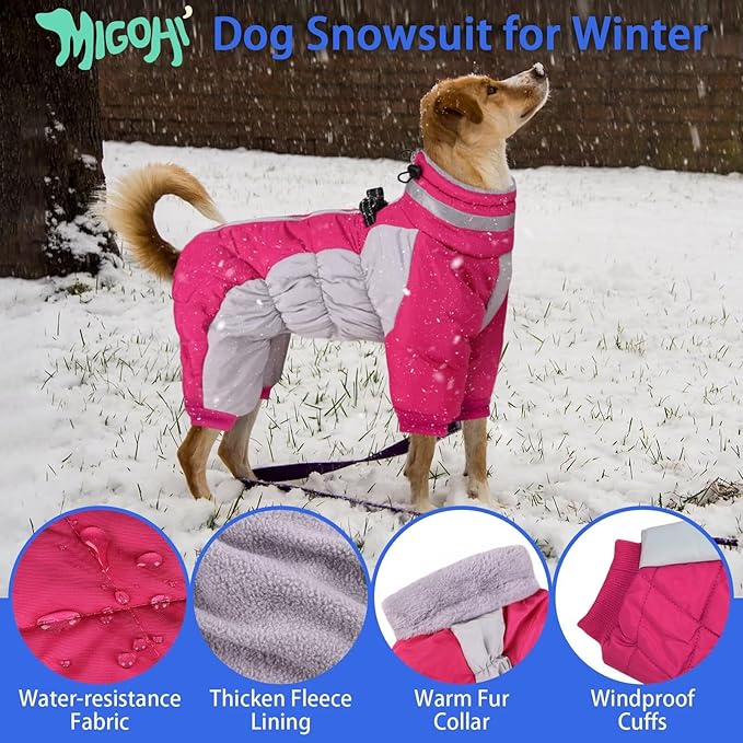 MIGOHI Full Body Dog Coat - Warm Reflective Winter Coat for Medium Dogs with Harness,Turtleneck Dog Fleece Jacket,Four-Leg Windproof Puffer Jackets Snowsuit with Zipper for Small Medium Large Dogs,M