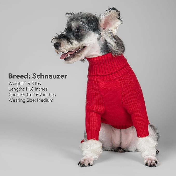 cyeollo Dog Sweaters for Medium Dogs Male, Stretchy Warm Turtleneck Doggy Clothes for Fall Winter, Thermal Knit Pet Apparel with Sleeves, Red XL
