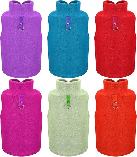6 Pack Winter Dogs Sweater for Small Dogs Warm Clothes Fleece Vest with Leash Ring Sleeveless Dog Jacket for Little Medium Puppy Pet Unisex(Large,Bright Colors)