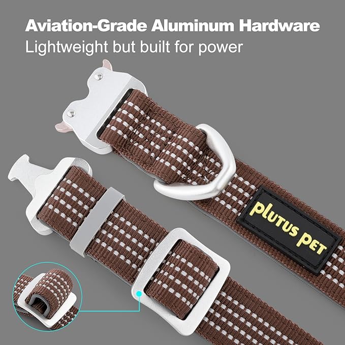 Plutus Pet Reflective Dog Collar with Aviation Aluminum Buckle, Neoprene Padded for Comfort, Lightweight, Heavy Duty Nylon Collar for Puppy Small Medium Large Dogs (Chocolate, S)
