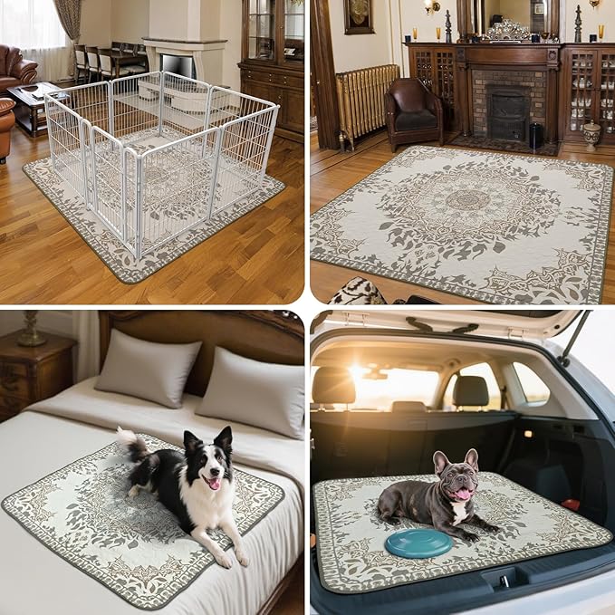 FXW Washable Pee Pads for Dogs, Puppy Pads with Super Absorbent, Specifically Designed for FXW Rollick/Homeplus 24 inch 6 Panels Dog Pen, 63" × 39" Rectangle, Boho, 1 Pack