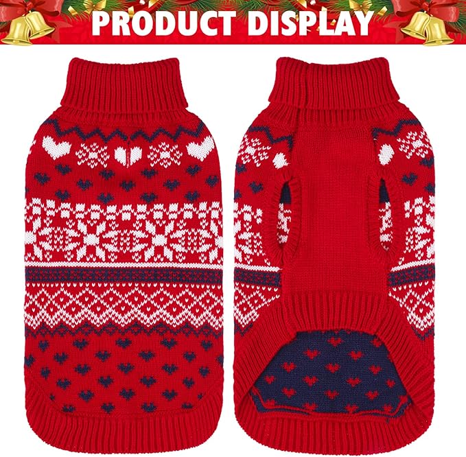 SCENEREAL XL Dog Sweaters Male and Female, Soft, Warm Turtleneck Extra Large Dog Sweater, Knitted Ugly Dog Christmas Outfits, Argyle Winter Clothes for Walking Outdoor