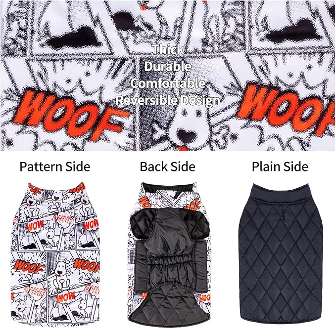 CuteBone Winter Dog Coat - Reversible Windproof Jacket for Small to Large Dogs - Soft Adjustable Coat with Leash Hole