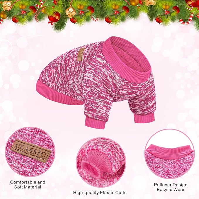 2 Pieces Pet Dog Classic Knitwear Sweater, Fleece Coat for Small,Medium Dogs,Warm Pet Dog Cat Clothes,Soft Puppy Customes for Chihuahua Yorkshire Tzu (Rose Red Orange,S)
