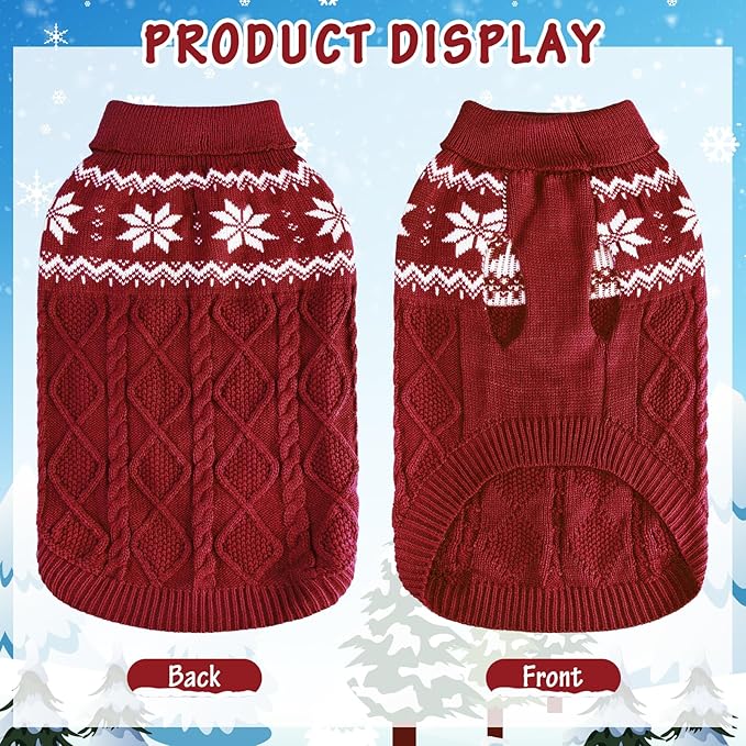 Warm Winter Pink Dog Sweater - Cold Weather Pet Clothes for Small Medium Large Dogs Indoor Outdoor, Soft Classic Knit Puppy Apparel Coat, Dark Red, XS