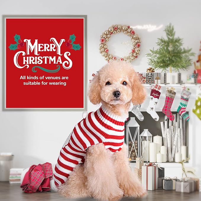 PETCARE Santa Dog Sweater Christmas Funny Cute Red Striped Cat Sweater Vest Pet Holiday Dog Clothes Puppy Sweaters for Small Medium Large Dogs Cats Fall Winter Outfits Xmas Dogs Costume,X-Small
