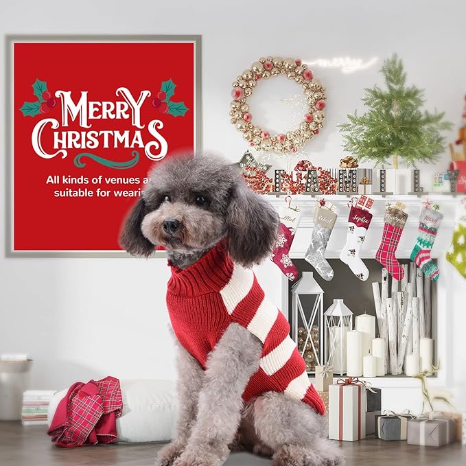 PETCARE Reindeer Christmas Dog Sweater Red Striped Cat Sweater Cartoon Elk Pet Vest Holiday Dog Clothes Puppy Sweaters for Small Medium Large Dogs Cats Fall Winter Outfits Xmas Dogs Costume,X-Large