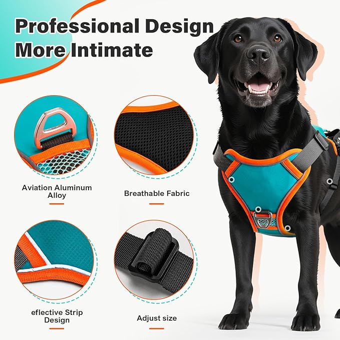 No Pull Dog Harness, 2 in 1 Retractable Harness with Auto-Lock, Reflective Breathable Mesh and Handle, Adjustable Leash Set for Small, Medium,Large Dogs,Cats (Color 1, XL)