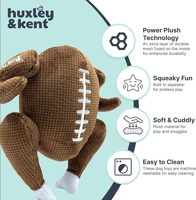 Huxley & Kent Funny Dog Toy w/Squeaker – Thanksgiving Fall Power Plush Squeaky Dog Toys for Small, Medium & Large Dogs – Soft Stuffed Animal for Indoor Play & Fetch - Turkey Bowl, Large