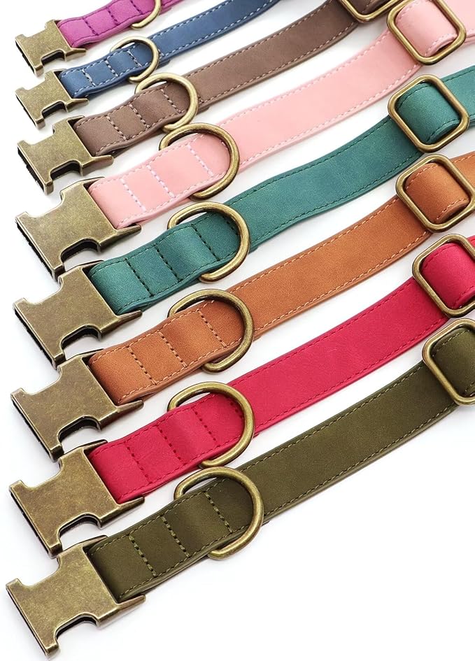 Didog Soft PU Leather Dog Collar, Stylish Quick Released Dog Collars for Small Dogs, Easy Clean Adjustable Pet Collar for Daily Walking, Blue, S Fit 10-16" Neck