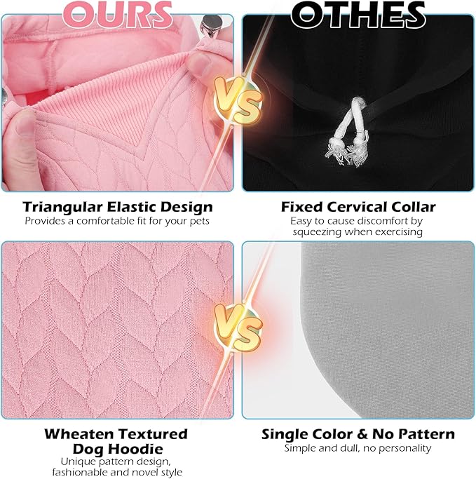 EXPAWLORER Textured Cable Knit Basic Dog Hoodie, Elevated Style Dog Sweater with Leash Hole and Pocket, Soft and Warm Pet Winter Coat, Cold Weather Clothes for Small Medium Large Dogs,Pink S