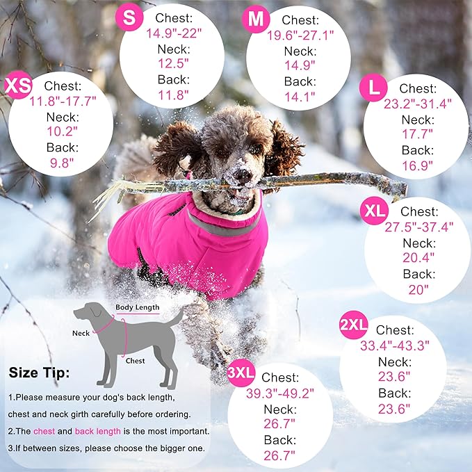 Dogcheer Dog Coat, Waterproof Dog Jacket with Harness, Reflective Adjustable Puppy Winter Coat with Zipper, Christmas Pet Snow Jacket Clothes for Small Medium Large Dogs - Pink XL
