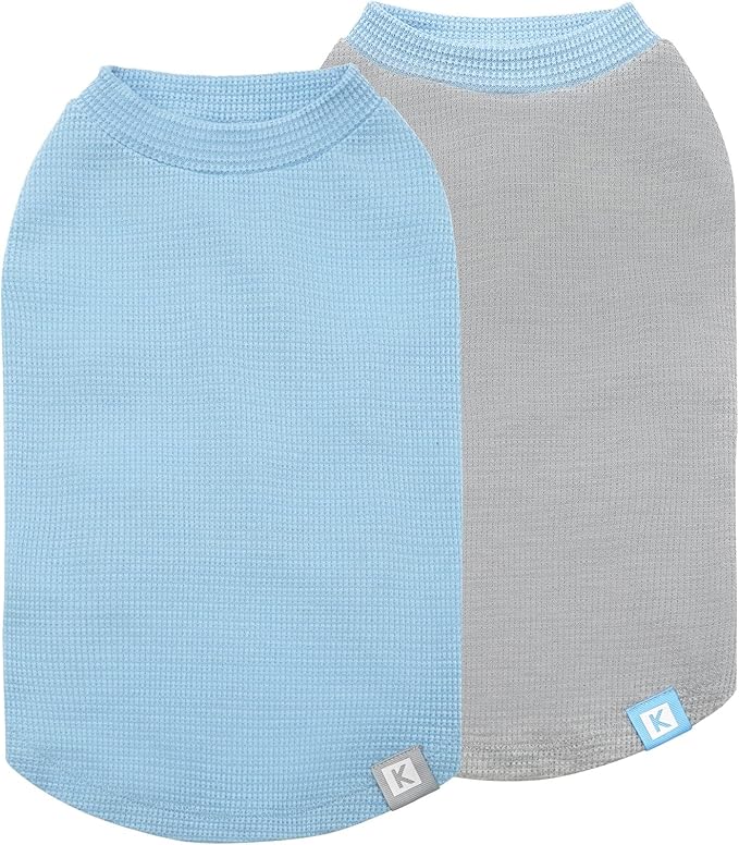 KYEESE 2Pack Dog Shirts Waffle for Small Dogs Stretchy T-Shirts Lightweight Tank Top Sleeveless Vest Breathable Cat Tee, Small, Blue+Grey