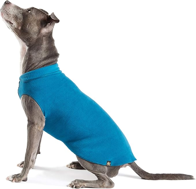 Goldpaw Stretchy Fleece Jacket for Small Dogs - Super Soft, Warm Dog Sweater - Pet Sweater Vest for Fall and Winter - Canine Clothes Made in The USA - Machine Washable - Marine Blue - Size 16