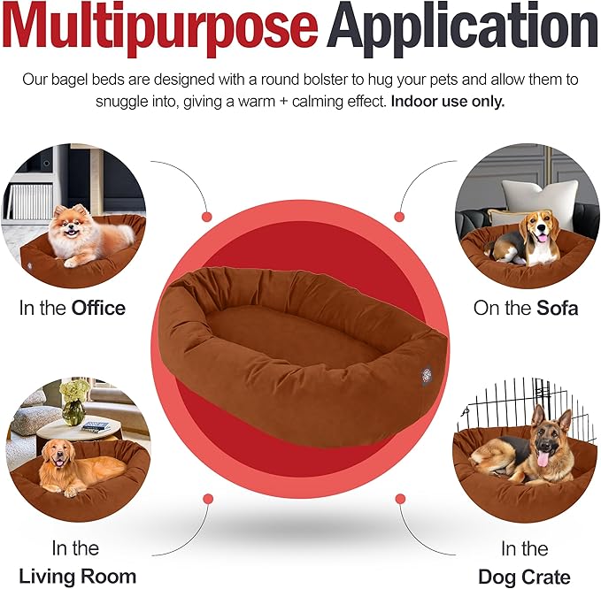 Majestic Pet 24 Inch Suede Calming Dog Bed Washable 24x19x7 (Inch) – Cozy Soft Round Donut Dog Bed with Spine Support for Dogs to Rest Their Head - Pet Bed Small – Rust (2025)
