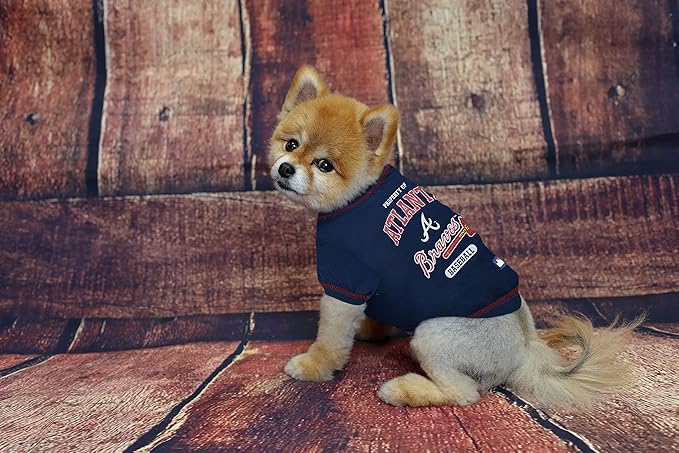 MLB Atlanta Braves Dog T-Shirt, X-Large. - Licensed Shirt for Pets Team Colored with Team Logos. - Premium Stretchable Materials for The Comfort of Your Dog & Cat.