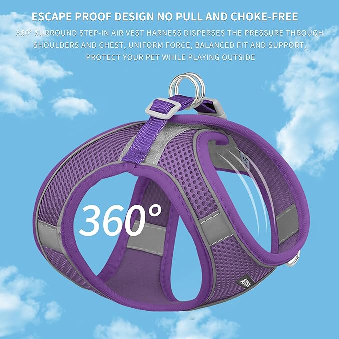 AIITLE Step in Dog Harness and Leash Set - Summer No Pull Escape Proof Vest Harnesses with Soft Mesh and Reflective Bands, Adjustable Pet Outdoor Harnesses for Small and Medium Dogs Pure Purple M
