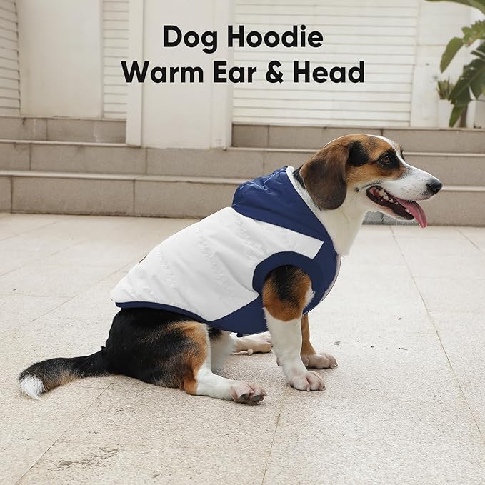 Fleece Lining Extra Warm Dog Hoodie in Winter for Large Dogs Jacket Pet Coats with Hooded,Beige and Blue XXXL