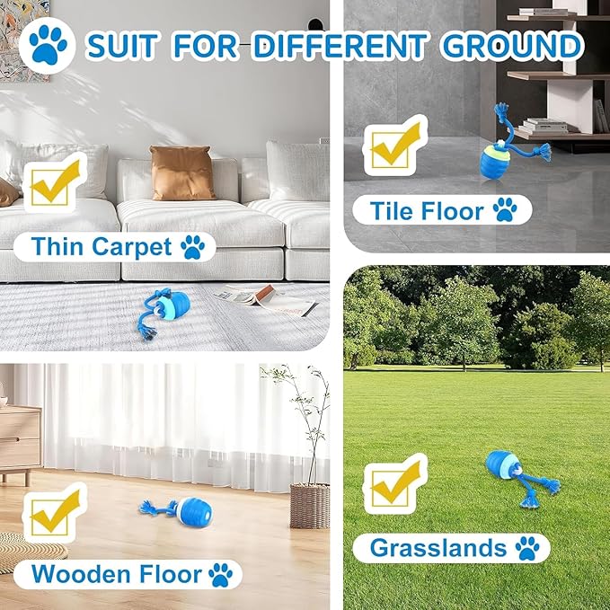 Interactive Dog Ball for Medium/Large Dogs, Automatic Moving Dogs Toy Wicked Ball for Boredom & Training, Play Music, USB Rechargeable(Blue)