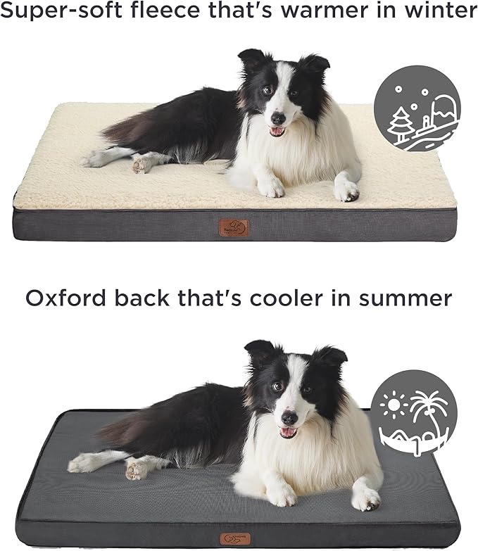 Bedsure Large Dog Bed for Crate - Comfy Flat Pet Beds with Removable Washable Cover, Orthopedic Egg Crate Foam Crate Mat, Suitable for Pet Up to 50 lbs