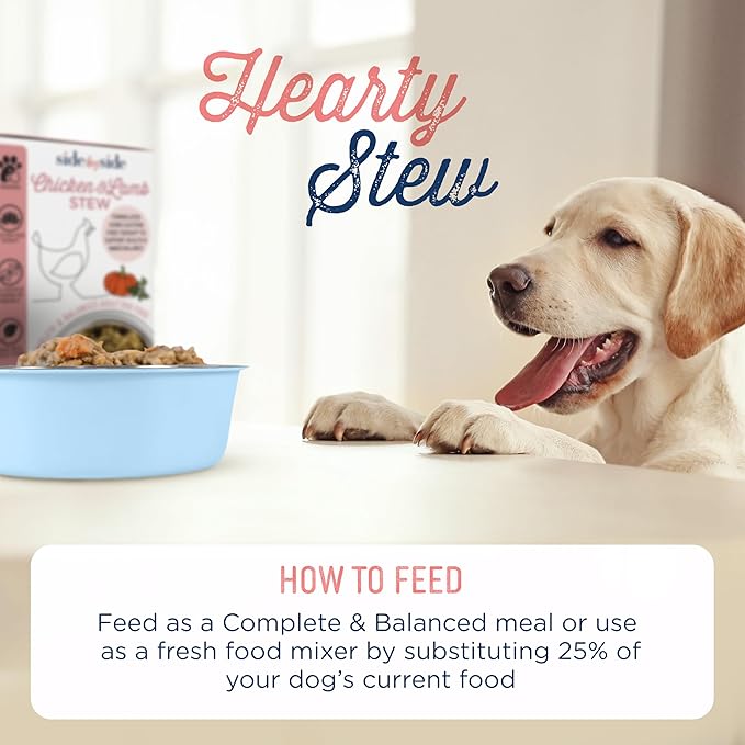 Side by Side Chicken & Lamb Stew - Warming Wet Dog Food & Dog Food Topper for All Breeds - Made with Nutrients & Whole Raw Ingredients - No Artificial Additives or Fillers - (12.5 oz, 12-Pack)