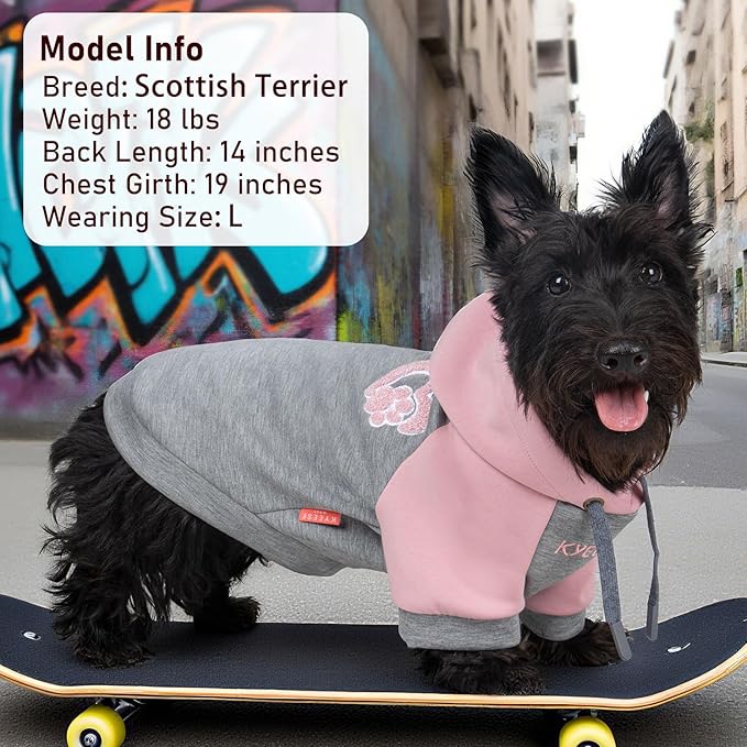KYEESE Dog Hoodie Stretchy Dog Clothes for Small Dogs Comfort Cat Sweater Warm Pet Clothes Cat Coat with Leash Hole Soft Pet Sweatshirt with Drawstring Dogs Winter Coat for Cold Weather