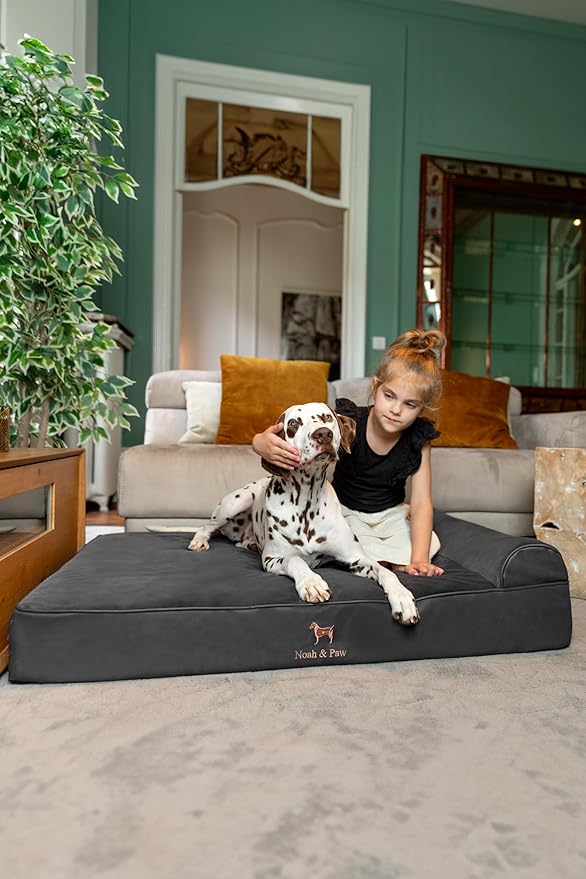 NOAH & PAW XL Dog Bed, 45x35x9.1 Inch, Orthopedic Large Dog Beds, Eggshell Memory Foam Infused with Cooling Gel, Waterproof, Machine Washable, Includes Inner Cover (Faux Leather)