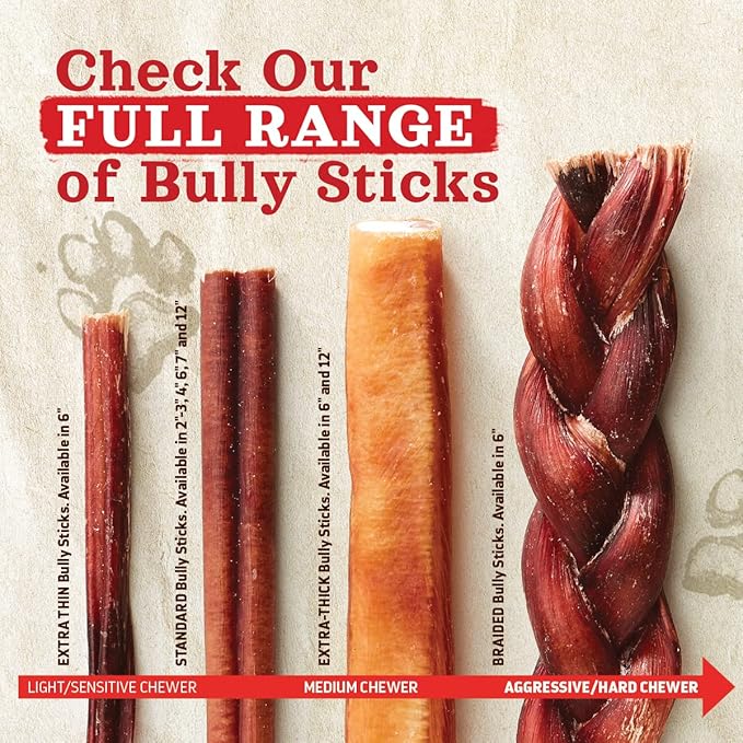 Natural Farm Bully Sticks, Odor-Free (12 Inch, 5 Count), 8.8 Oz. Per Bag, 100% Beef Chews, Grass-Fed, Non-GMO, Fully Digestible Dental Treats to Keep Your Small and Medium Dogs Busy and Happy