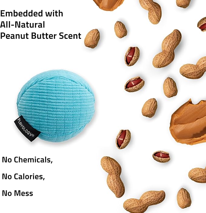 Playology Dog Toys | Squeaky Plush Toy Ball for Dogs | Medium Peanut Butter Scented Toy - Easy to Clean and Made from Non Toxic Materials