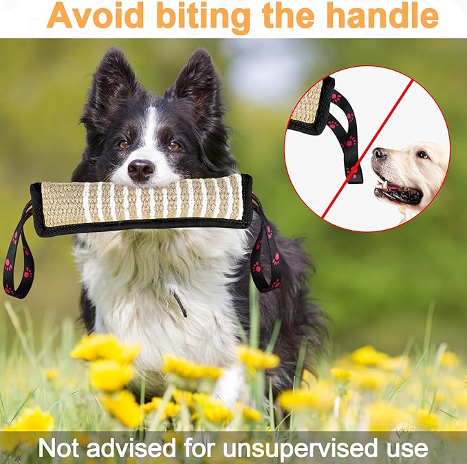 Dog Tug Toy Dog Bite Jute Pillow Pull Toy with 2 Strong Handles Perfect for Tug of War, Puppy Interactive Play, Tear Resistant Bite Training Toys for Small Medium Large Dogs (Red Footprint)